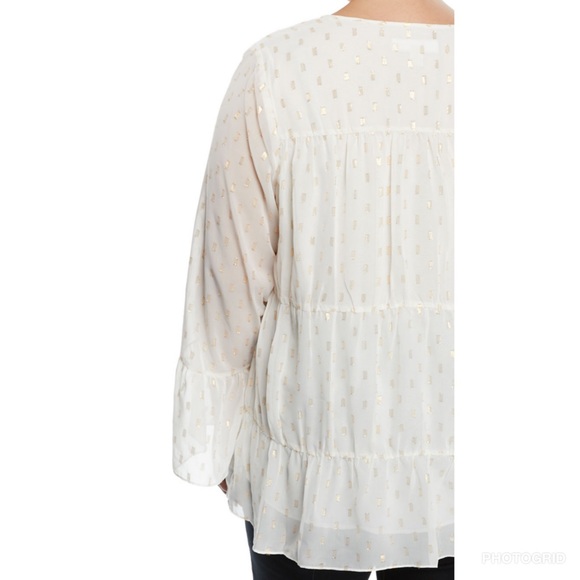 M Kors Shirred Peasant Blouse w Metallic Detail - Picture 4 of 7